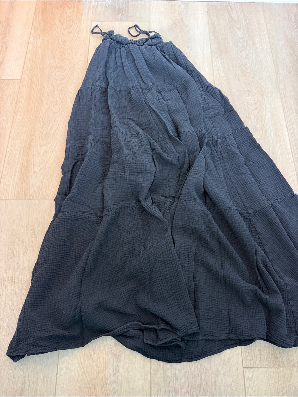 Maxi Tiered Cotton Gauze dress - Black